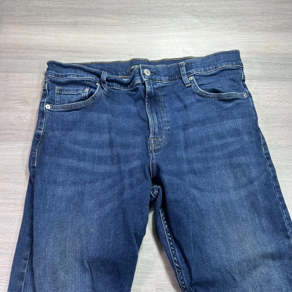 Calvin Klein Jeans Mens 36x30 Blue Regular Straight Cotton Denim Med Wash Pants